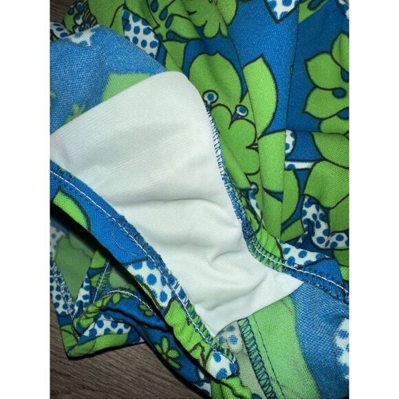 VTG 50s 60s GreenBlue Psychedelic Pinup Style Swimsuit Rockabilly Retro READ S/M - Picture 10 of 14